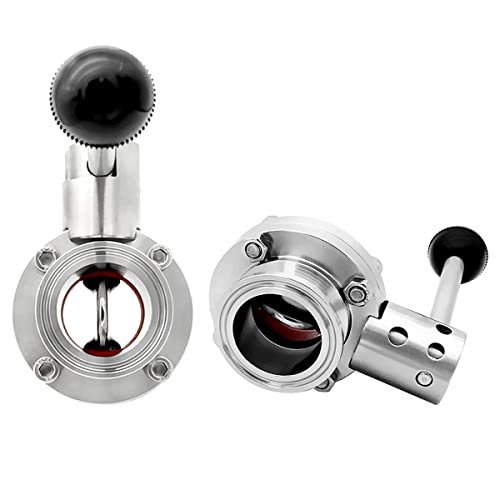 Sanitary Butterfly Valve Tri Clamp Valve with Handle 1.5" Tri Clamp Clover 1.5" Tube OD 304 Stainless Steel (pack of 2) - size: 1.5" Tube OD