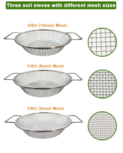 Soil Sifter for Gardening - 5 Gallon Bucket Dirt Sifter for Rocks | 3Pcs Compost Sifter, 1/8",1/4",3/8" Garden Sifter with Handles, Heavy Duty Rock Sifter for Yard, Garden Sieve, Soil Screen - color: Silver