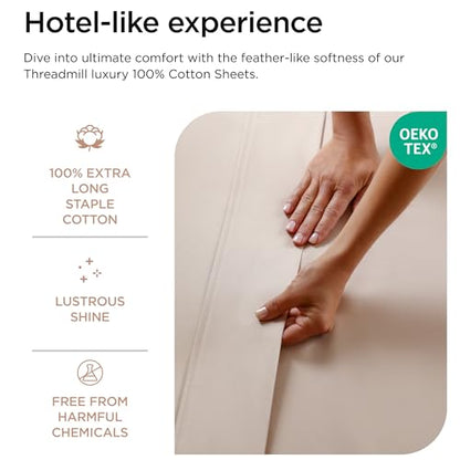 Threadmill 100% Cotton Sheets for Twin Size Bed - 600 Thread Count Twin Bed Sheets Set with 15” Deep Pocket - Sateen Weave 3-Piece Bedding Set with Cooling Effect, Beige - color: Light Beige Solid, size: Twin