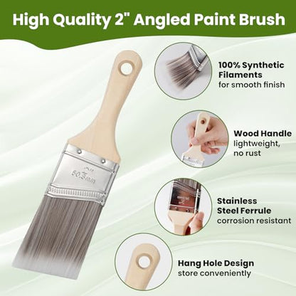 Paint Brushes, 2 Inch, Angled Brushes with Short Handle, 3 Pack, Shortcut Paintbrush for Paints and Stains, Small Paint Brushes for Walls, Furniture, Cabinets and Home Improvement - size: 2 Inch Angled, 3 Pack