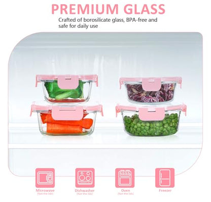 KOMUEE 24 Pieces Glass Food Storage Containers Set, Meal Prep Containers, BPA-Free Airtight Glass Storage Containers with lids,Freezer, Microwave and Oven Safe,Pink - color: Pink