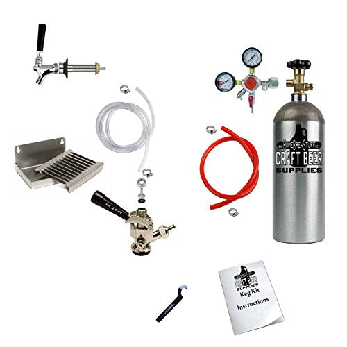 HomeBrewStuff Single Faucet Door Mount Kegerator Draft Beer Conversion Kit w/Sankey Coupler, Co2 Regulator, Tank & Drip Tray
