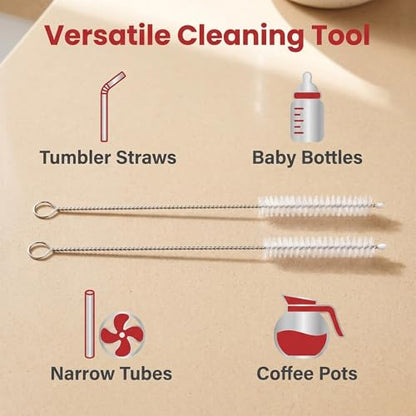 2 Pack Straw Cleaner Brush, Reusable Metal Handles Straw Cleaner Brush Extra Long for Stanley Mug 40, 30, 20 oz, 10mm Wide for Sippy Cup, Water Bottle and Tubes (Clear+Clear) - color: Clear+Clear
