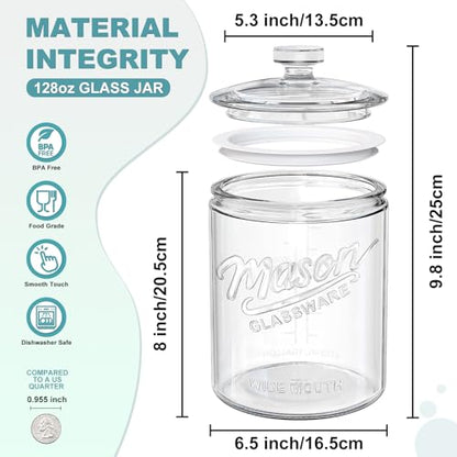 1 Gallon Glass Cookie Jar with Airtight Lid, Large Wide Mouth Mason Jar for Flour Sugar Container, Kitchen Canister for Candy, Coffee, Dog Treat Storage, Terrarium, Apothecary, Laundry Room, BPA Free - size: 1 Gallon, 1 Pack