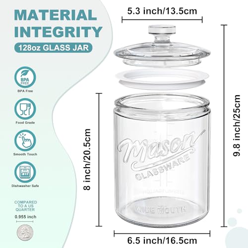 1 Gallon Glass Cookie Jar with Airtight Lid, Large Wide Mouth Mason Jar for Flour Sugar Container, Kitchen Canister for Candy, Coffee, Dog Treat Storage, Terrarium, Apothecary, Laundry Room, BPA Free - size: 1 Gallon, 1 Pack