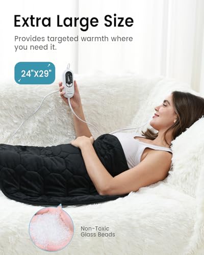 immtree Weighted Heating Pad for Period Cramps, 29" x 24" Extra Large Electric 7lbs Heated Pads, Back Shoulder Knee Abdomen Pain Relief, Soft Heavy Lap Blanket, Warm Christmas Gift, 7 Pounds, Black - color: Black, size: 29"x24" 7 Pound