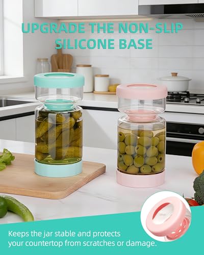 ZENS Pickle Jar with Strainer Flip, 37 oz Hourglass Pickle Juice Separator Container, Airtight Leakproof Lid, Dual Wet-Dry Design, Time Tracker Lid – 2 Pack Olive & Kimchi Jars - color: 01-Pink&Blue, size: 37oz 2pcs
