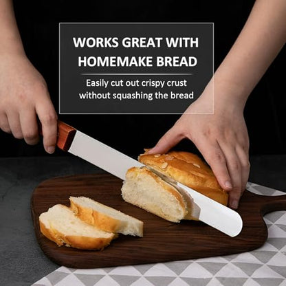 Bread Knife, Stainless Steel straight-edge Bread Knife for Homemade Bread, Cakes & Bagels, 10 Inch Kitchens Knifes Saw Breads Cutter, Bagel Sourdough Slicer Knifes with Wooden Handle