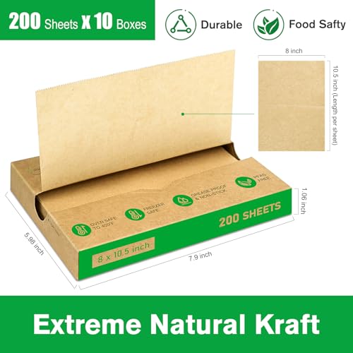 EcoDispose 2000 Count 8" x 10-1/2" Precut Pop Up Deli Paper Sheets, Interfolded Heavy Duty Oil-Resistant Kraft Paper for Bakery, Food Wrap, Serving, Oven, Air Fryer & Microwave - color: Kraft, size: 8"x10.5"inch