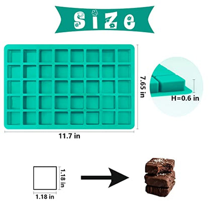 Sakolla 2 Pack Caramel Candy Molds, 40 Cavities Square Cube Silicone Molds for Chocolate, Candy, Ice Cubes, Gummy, Ganache, Jelly, Truffles - color: Square 40 Cavity -2 Pcs/Green