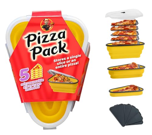 The Perfect Pizza Pack™ - Reusable Pizza Storage Container with 5 Microwavable Serving Trays - BPA-Free Adjustable Pizza Slice Container to Organize & Save Space, Yellow - color: Yellow, size: 1 Pack