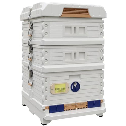 Apimaye Ergo Insulated 10 Frame Honey Maker 1 Deep 2 Medium Beehive Set (White Body Blue Entrance)