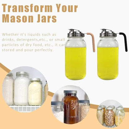 Stainless Steel Mason Jar Lids with Rubber Gasket and Handle,Mason Jar Lids for Wide Mouth,Bottle Cover for Cold Brew Grain Screw Cans Caps (Jars Not Included) (4)