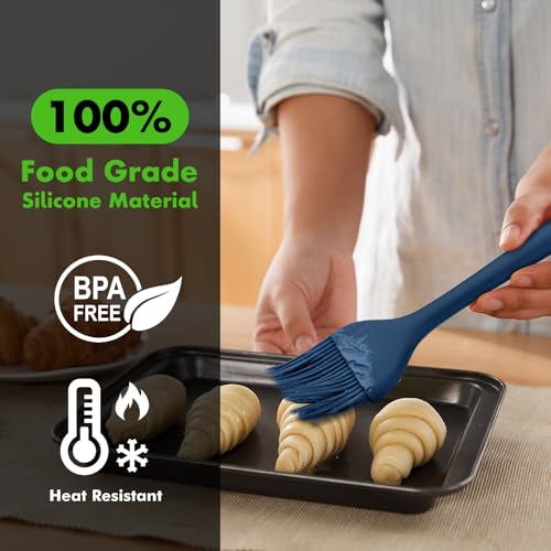HOTEC 2 pieces Set Basting Brushes Silicone Heat Resistant Pastry Brushes Spread Oil Butter Sauce Marinades for BBQ Grill Barbecue Baking Kitchen Cooking BPA Free Dishwasher Safe (Classic Blue) - color: Classic Blue