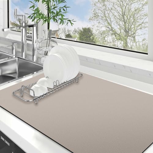 WISELIFE Dish Drying Mat Super Absorbent Drying Mat Large Dish Drying Mats for Kitchen Counter Easy Clean Dish Mat Kitchen Drying Mat18"x 32" Classic Khaki - color: Classic Khaki, size: 32" x 18"