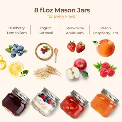 ComSaf 8 oz Square Mason Jars, 6 Pack Small Regular Mouth Jars with Lids | BPA-Free Materials, Half-Pint Portions, Small Jam, Jelly, Honey Sample, Spice Rack, DIY Candles, For Big Canning Project - size: 8oz*6 cute mason jars