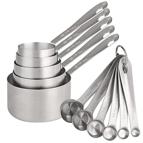 Measuring Cups and Spoons Set 11, 18/8 Stainless Steel Measuring Cups and Spoons for Dry & Liquid, 5 US & Metric Measure Cups and 6 Measure Spoons Set for Kitchen & Baking Measuring Tools - color: Siliver, size: B: 5cups+6spoons