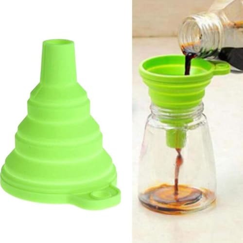 3 Pack Collapsible Silicone Funnels Kitchen Use Foldable Food Grade Liquid Transfer Tools Oil Water Spice Jar Bottle Filling, 12 g, 15 g, 38 g - color: Green, size: 3Pack