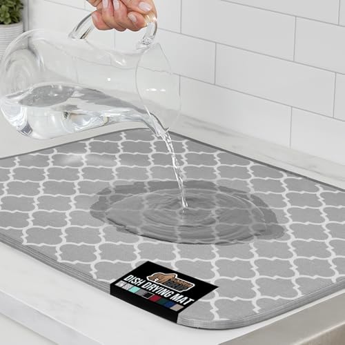 GORILLA GRIP Ultra Water Absorbent Microfiber Dish Drying Mat, Slip Resistant Grip Dot Backing, Fast Drying Pad for Dishes, Kitchen Sink Counter, Machine Washable Dishrack Mats, 18x16 Inch, Quatrefoil - color: Quatrefoil, size: 18" X 16", style: Microfibe
