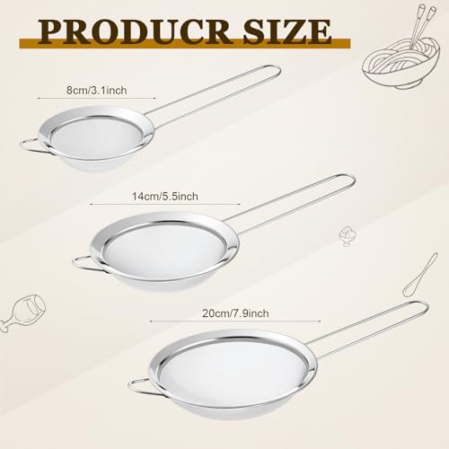 Geetery 7 Pcs Stainless Steel Kitchen Accessories Set 3 Nesting Mixing Bowls with Lid(1.5/3/5qt), 1 Colander with Handle(5qt), 3 Fine Mesh Strainers(8/14/20cm) for Cooking, Baking, Prepping, Draining