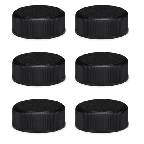 Black Polypropylene Screw Cap with Foam Liner, 28-400 Size, Fits Many 16oz & 32oz Bottles Including Boston Rounds, for Kombucha, Juice, Pack of 6 (Bottles Not Included) - size: 6 Pack