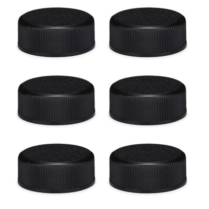 Black Polypropylene Screw Cap with Foam Liner, 28-400 Size, Fits Many 16oz & 32oz Bottles Including Boston Rounds, for Kombucha, Juice, Pack of 6 (Bottles Not Included) - size: 6 Pack