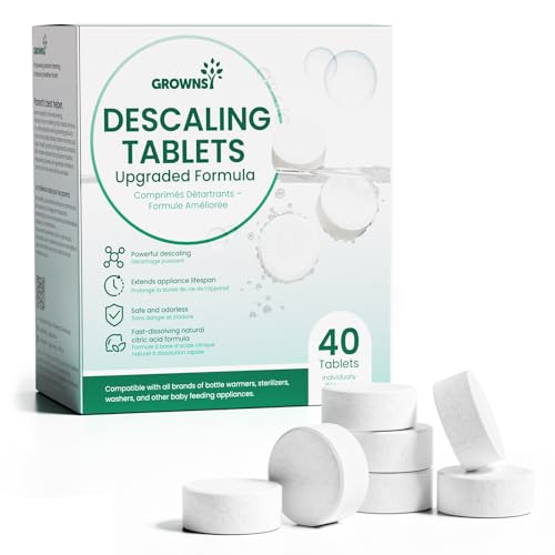 GROWNSY Bottle Sterilizer Descaling Tablets Bottle Warmer Descaler, Baby Food Makers Cleaner, Daily Essential Descale, Deep Limescale & Odor Removal, Performance Care, 40 Count for Regular - size: 40PCS