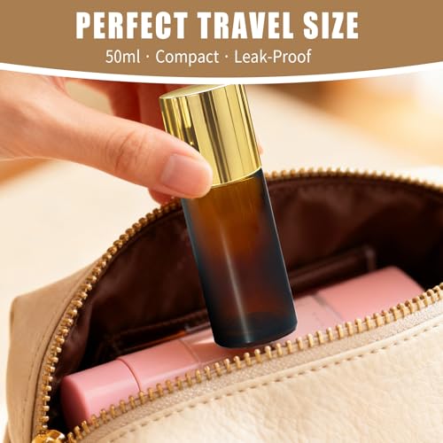 Tiger's Eye Roller Bottles for Essential Oils, 50ml Refillable Amber Glass Roll On Bottles with Natural Crystal Roller Balls, Leak-Proof Travel Perfume Bottle with Gold Caps - color: Tiger's Eye