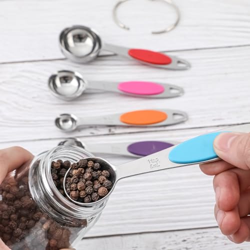 Magnetic Measuring Cups and Spoons Set, Including 7 Stainless Steel Nesting Measuring Cups and 5 Magnetic Measuring Spoons for Cooking & Baking (Colorful) - color: Colorful