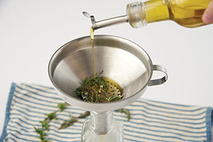 Fox Run Funnel with Removable Strainer, Stainless Steel, 5 x 5 x 4.75 inches - size: 5" With Strainer