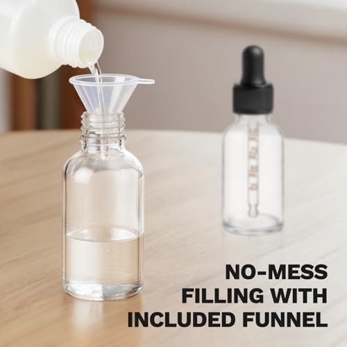 12 Pack, 1 oz Tincture Bottles with Dropper, Clear Glass Dropper Bottle with Stainless Steel Funnel, Pipettes & Labels, 30 ml Eye Dropper Bottles leakrproof For Essential Oils Serums Hair Body Oils - color: Clear