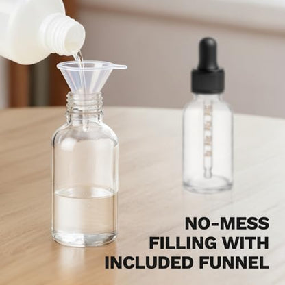 12 Pack, 1 oz Tincture Bottles with Dropper, Clear Glass Dropper Bottle with Stainless Steel Funnel, Pipettes & Labels, 30 ml Eye Dropper Bottles leakrproof For Essential Oils Serums Hair Body Oils - color: Clear