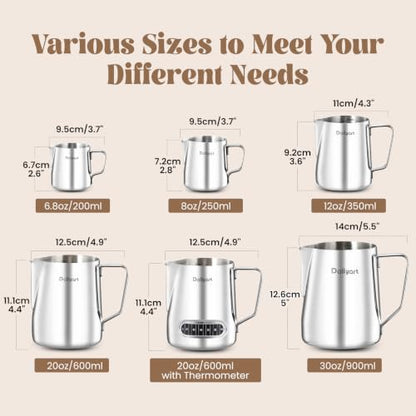 Milk Frother Cup, Dailyart 304 Stainless Steel Milk Frothing Pitcher with Thermometer - Milk Pitcher with Scale Espresso Machine Accessories for Coffee, Cappuccino, Espresso, Latte Art (600ml/20oz) - size: 20.3 Ounces