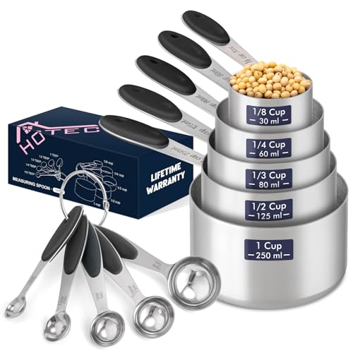 HOTEC 10-PACK Measuring Cups and Spoons Set, Kitchen Gadagets Cooking Baking,Heavy Duty & Dishwasher Safe for Dry and Liquid Ingredients,Black - color: Black