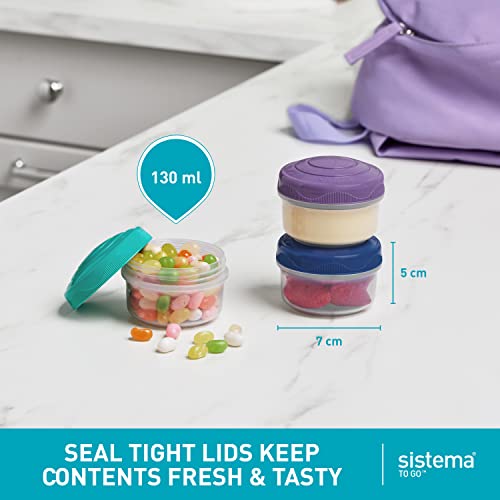 Sistema To Go Collection Mini Bites Small Food Storage Containers, 4.3 oz./127 mL, Pink/Green/Blue, 3 Count - size: 4.39oz