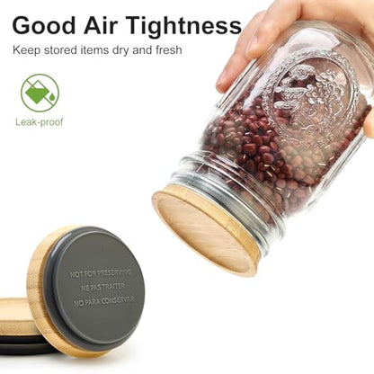 8 Pack Bamboo Regular Mouth Mason Jar Lids Canning Supplies Small Mouth Mason Jars Tops Accessories Decorative Reusable Wooden Silicone Canning Lids Glass Cups with Wood Airtight Lid for Jar Covers - size: 8PCS-Regular