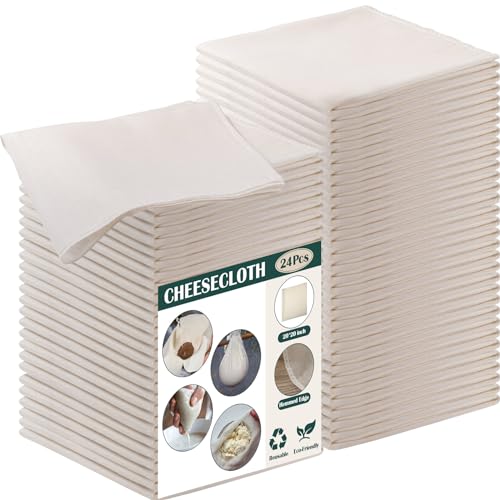 Reginary 48 Pcs 20 x 20 Inches Cheese Cloths Bulk, Grade 100, Hemmed Reusable Cheesecloth Bag for Straining Unbleached Cotton Muslin Cloth for Cheese Making, Cooking, Baking, Juicing, Butter, Turkey - size: 20 x 20 Inches