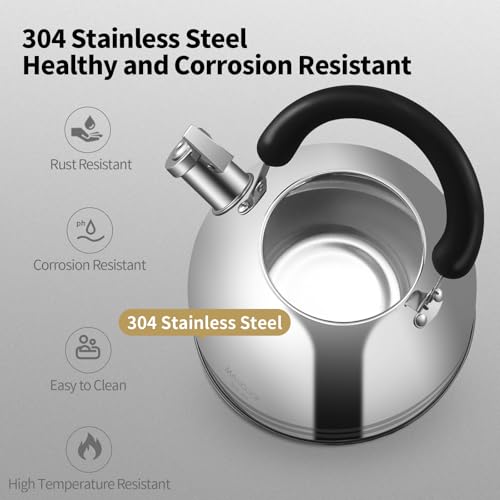 Whistling Tea Kettle, 3.17 Quart/3L Stainless Steel Tea Pot, Stove Top Tea Kettle，Induction Teakettle with Anti-Heat Handle (Mirror Polish) - color: Silver Stripe, size: 3.2 Quarts
