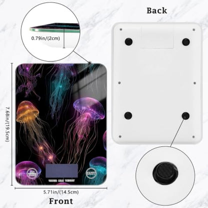 Food Scale Kitchen Digital Scale Food Ounces and Grams Dieting Baking Cooking Waterproof Glass Panels LCD Display,4 Units Scale Tare Function Jellyfish Black - color: Jellyfish 16