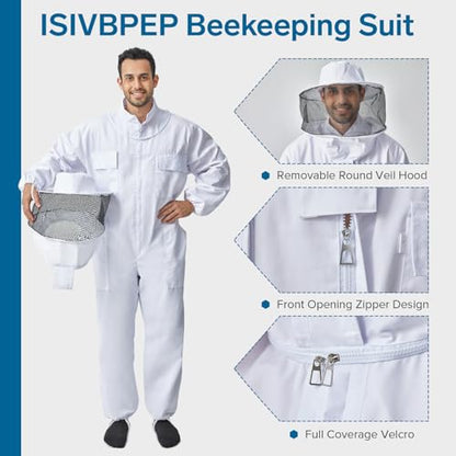 Professional Bee Suits for Men & Women with Round Veil, Beekeeping Suit with Ventilated Glove, Beekeeper Suit Bee Outfit for Backyard and Bee Keeper XL - size: XL for 5'7"-5'11"