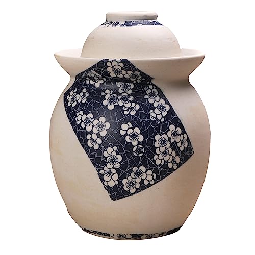 Fermentation Jar Kit Traditional Chinese Coarse Porcelain Pickle Jar for Pickles Kimchi,Double Sided Unglazed Ceramics Fermenting Crock Kit With Water Seal Airlock L 4Kg