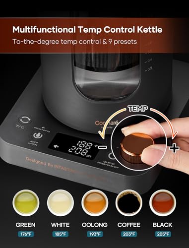 Electric Tea Kettle, INTASTING Glass Electric Kettle with tea Infuser and Precise knob temperature control, 1200W Fast Heating, BPA-Free, Easy to Clean, 1 Liter (Dark Gray) - color: Dark Gray