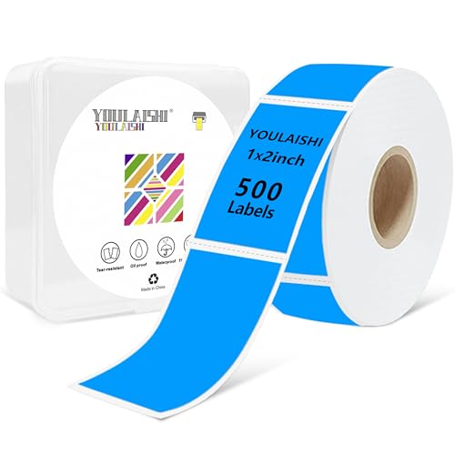 1x2 inch Label Stickers Roll for Thermal Printer 500PCS Colored Removable Freezer Labels Waterproof Blank Sticker Labels to Write on for Food Containers and Jars, Fluorescent Blue - color: Fluorescent Blue