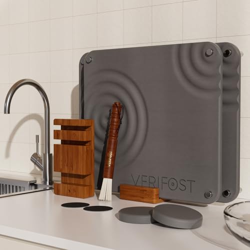 VERIFOST 2 Pcs Large Gray Stone Dish Drying Mat with Acacia Wood Holder Stand for 1 Inch Cutting Board and Fast Stone Drying Mat for Kitchen Counter with Non-slip Feet - color: Acacia Holder Midnight Gray