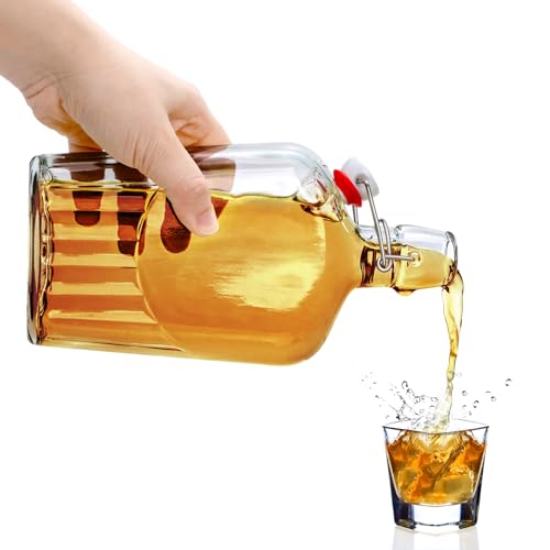TOPZEA Set of 6 Swing Top Glass Flask, 17 oz Clear Glass Hip Whiskey Flasks with Airtight Stopper Cap, Flip Top Liquor Bottle for Beer, Vanilla Extract, Oil & Vinegar, 2nd Fermentation Brewing Bottle