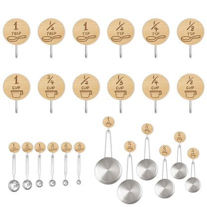 Measuring Cup and Spoon Organizer, 12 Pack Adhesive Wood Hooks for Hanging, Kitchen Hooks for Space Saving Storage - style: 12 Pcs Wood Hooks