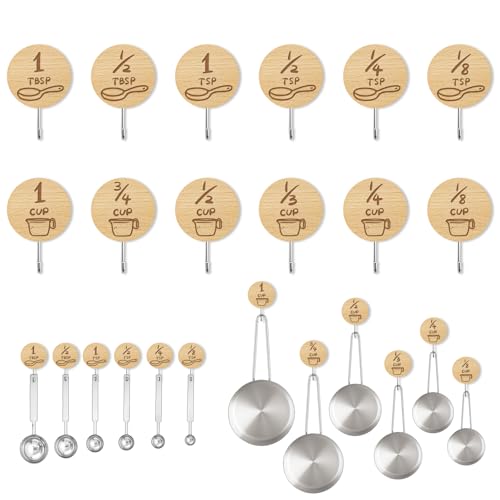 Measuring Cup and Spoon Organizer, 12 Pack Adhesive Wood Hooks for Hanging, Kitchen Hooks for Space Saving Storage - style: 12 Pcs Wood Hooks