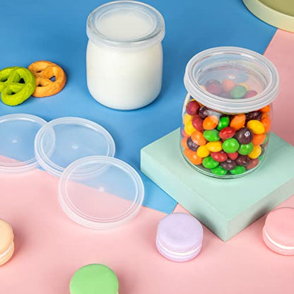 50Pcs Yogurt Jar Lids Set, Yogurt Container Lids Clear Plastic, Reusable Replacement Food Storage Lids for Yogurt Jar Sealing Rings Wide Mouth Storage(2.6inch) - color: White-50