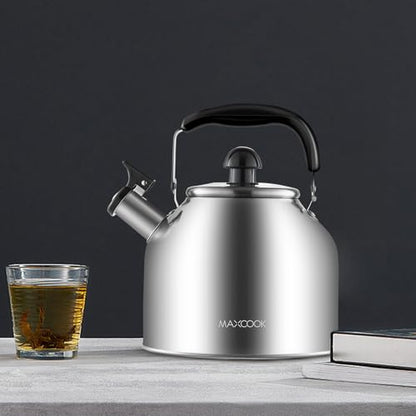 4.2 Quart/4L Stainless Steel Whistling Tea Kettle,Brushed Satin, Suitable to Boiling Water & Tea on Induction Stove, Gas Stove Top Teapot - color: Silver, size: 4.2 Quarts