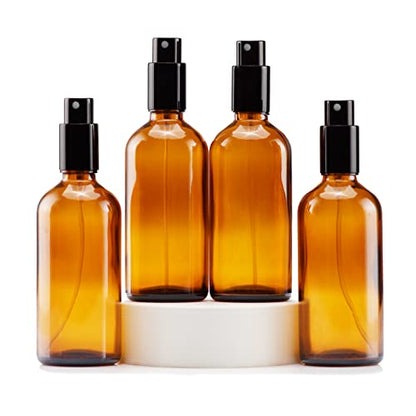 YIZHAO Amber Glass Spray Bottles 4oz, with Small Fine Mist Spray, Metal Cap, Refillable for Essential Oil,Travel,Cleaning,Perfume,Aromatherapy,Makeup – 4 Pcs - color: Amber, size: 100ml-4